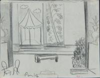 <em>Stage design for The Thieves' Carnival: Act 1</em>, 1952